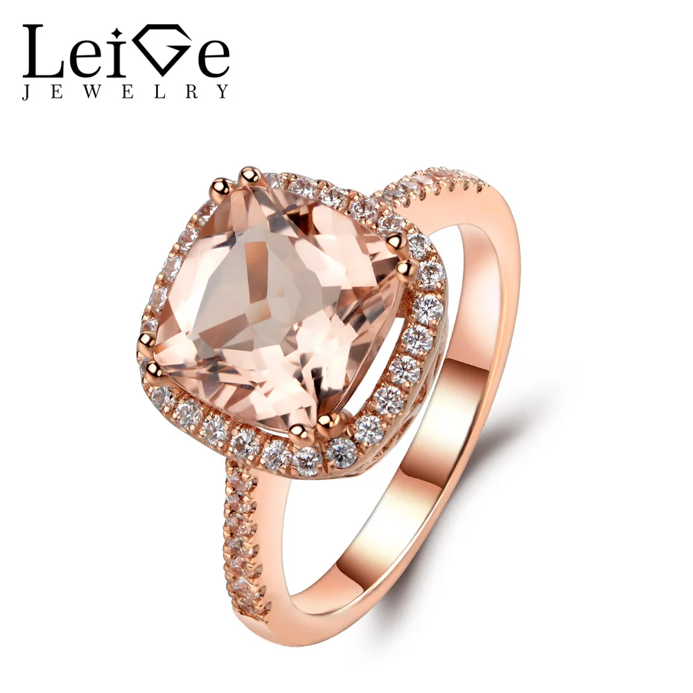 Leige Jewelry Morganite Ring 14K Rose Gold Morganite Engagement Rings for Women Cushion Cut Pink Gemstone Delicate Fine Jewelry