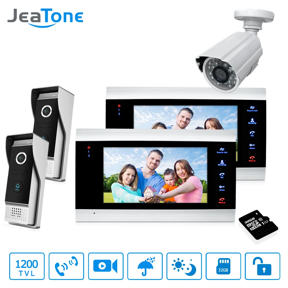 7'' Video Door Phone Doorbell Intercom Motion Detection Access Control 2 to 2 Intercom System +1200TVL Outdoor Camera + 32G Card 7'' Video Door Phone Doorbell Intercom Motion Detection Access Control 2 to 2 Intercom System +1200TVL Outdoor Camera + 32G Card