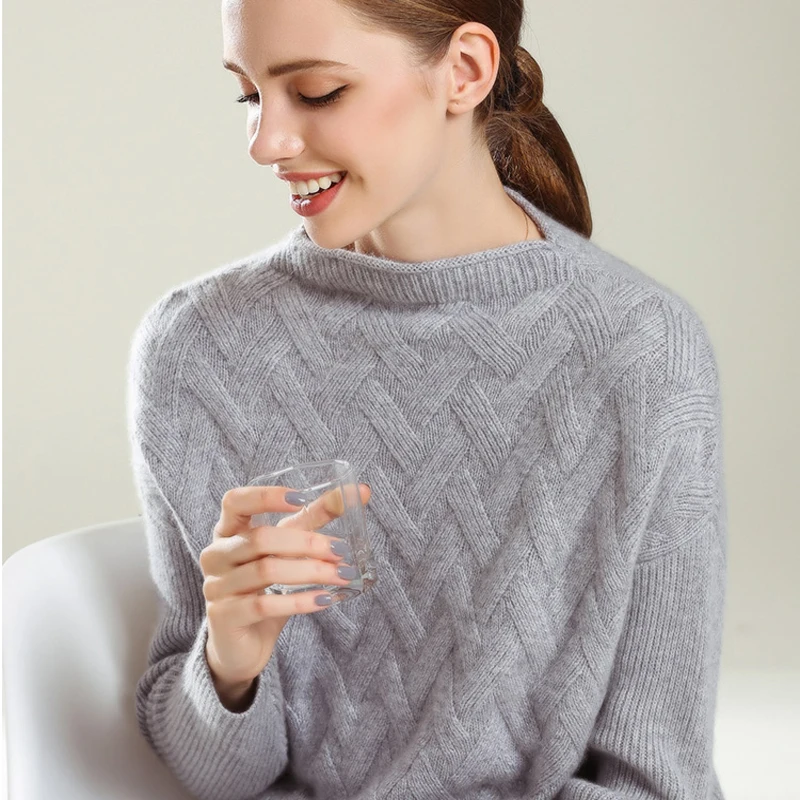 Осенний и зимний кашемировый свитер женский короткий свитер с воротником средней высоты свободная утолщенная вязанная рубашка первоклассника