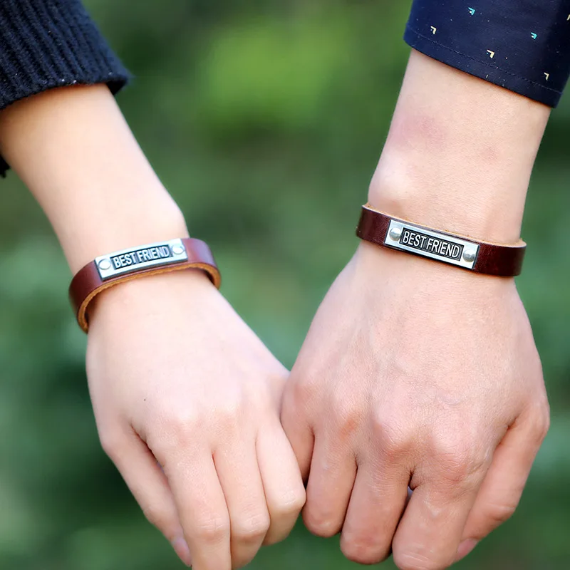 Mejor Amigo aleación cuero y brazaletes para las mujeres hombres parejas amante regalo del Día de San Valentín enamorados yy k0165|leather bracelet|bracelets & banglesbangles for women - AliExpress