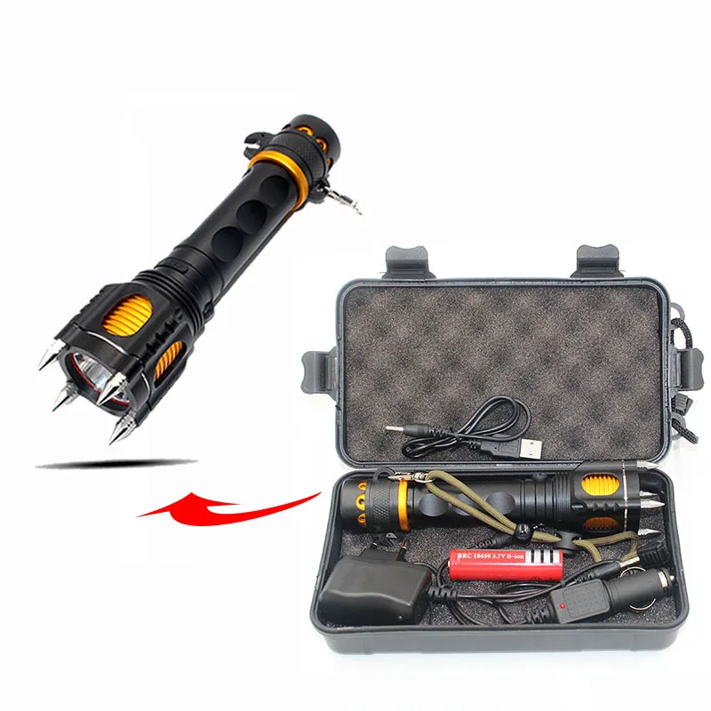 

Litwod 07z30 LED Flashlight Torch Four Attack Head Audible Alarm Lampe Torche 3800LM T6 Waterproof Flash Light Self Defense