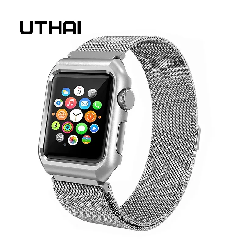 Ремешок для часов UTHAI A09 для Apple Watch/iwatch1/2/3/4 серии 38, 40, 42, 44 мм миланские магнитные часы из нержавеющей стали с+ окантовкой