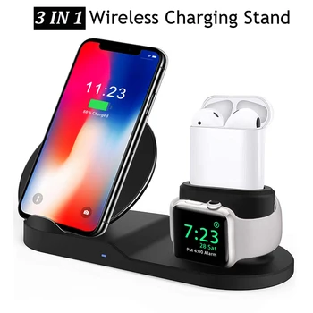 

3 in 1 Wireless Charging Stand For Apple Watch Charging Station For Airpods Fast Wireless Charger Dock For All Qi Phones