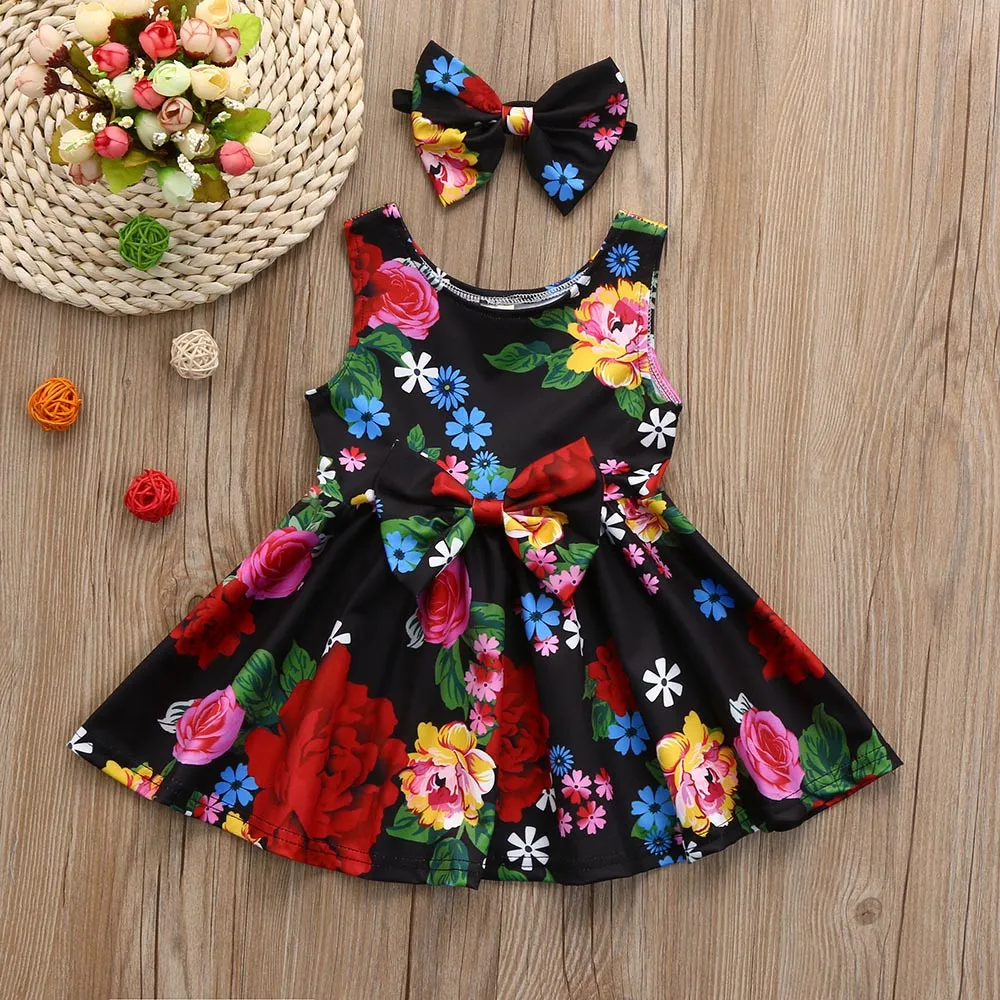 2pcs Girl Kids Baby Headband+Dress Party Outfits Set Clothes Summer Dresses Gift