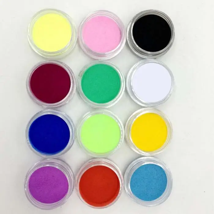 12Pcs Women Lady Girl Nail Art Tips Mix Colors Glitter Powder for Acrylic UV Gel Decoration DIY Manicure Beauty Tools CD88