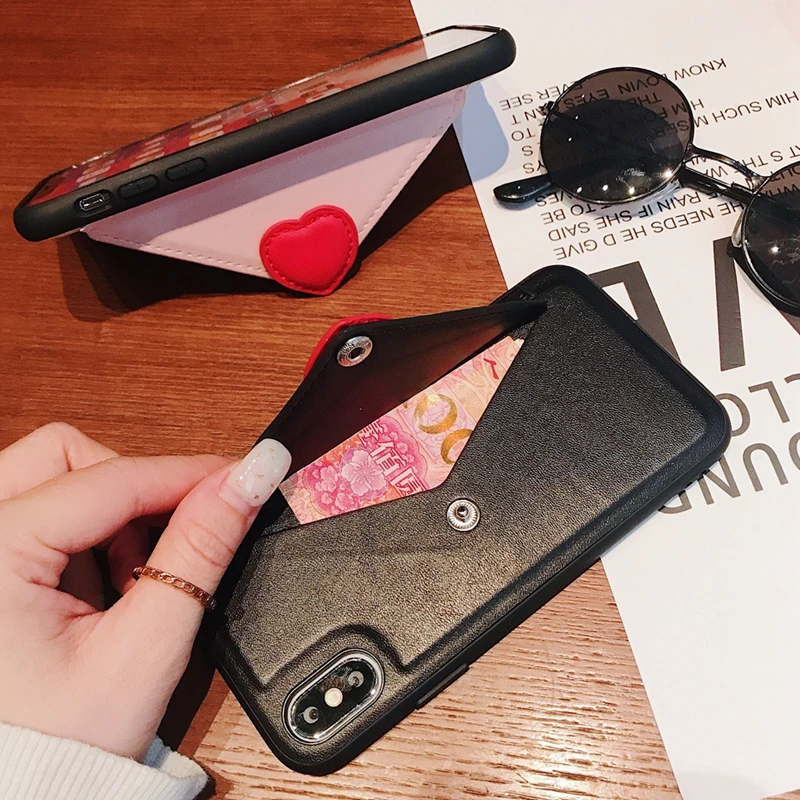 

Love Envelope Phone Cases for IPhone XS Max X XR 6 6s 7 8 Plus Case Cover Shell with Card Pocket Holder Bracket Stand Coque Capa