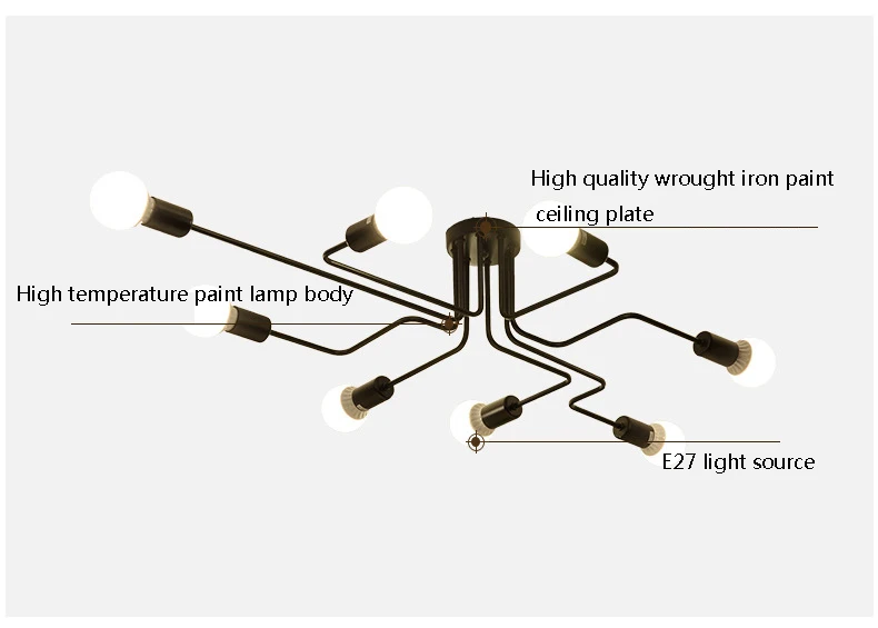 Железные потолочные светильники с несколькими стержнями, кованые для гостиной, винтажные промышленные Лофт, скандинавские потолочные светильники для домашнего освещения