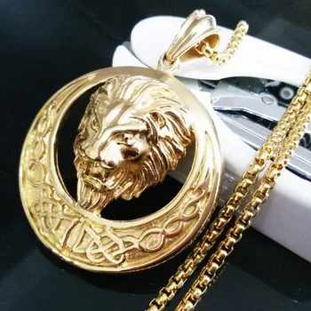 

Mens Yellow Gold Filled Stainless Steel Lion Head Pendant Box Chain Necklace Hip Hop Male Fashion Jewelry Birthday Gift