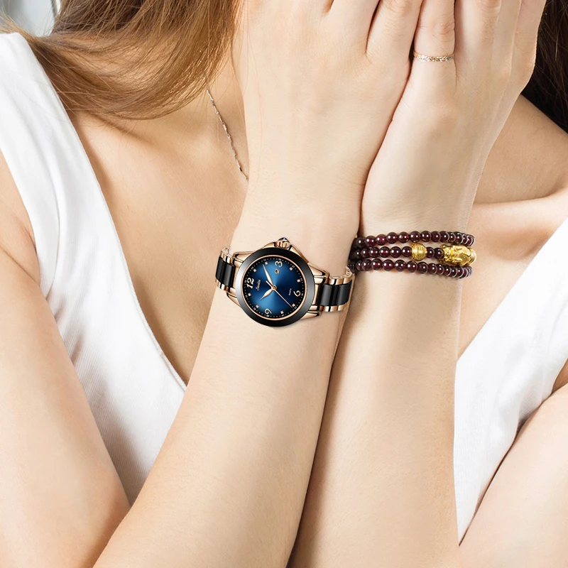 SUNKTA модные женские часы женские топ брендовые роскошные стразы керамические спортивные кварцевые часы женские синие водонепроницаемый браслет для часов
