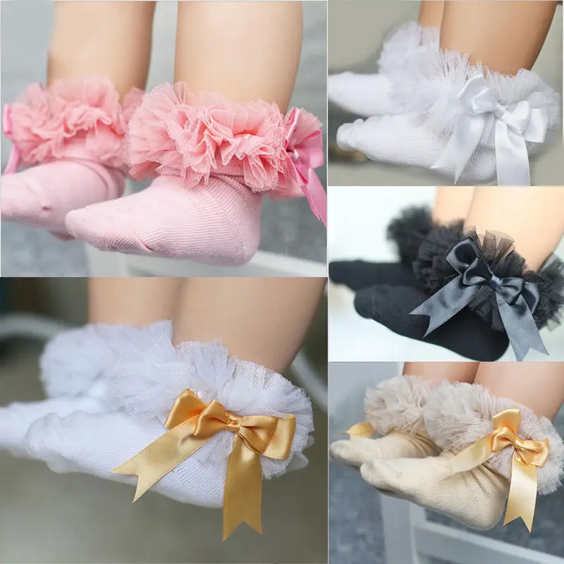 

Infant Toddler Baby Girls Kids Princess Bowknot Lace Floral Short Socks Cotton Ruffle Frilly Trim Ankle Socks 2-6Y