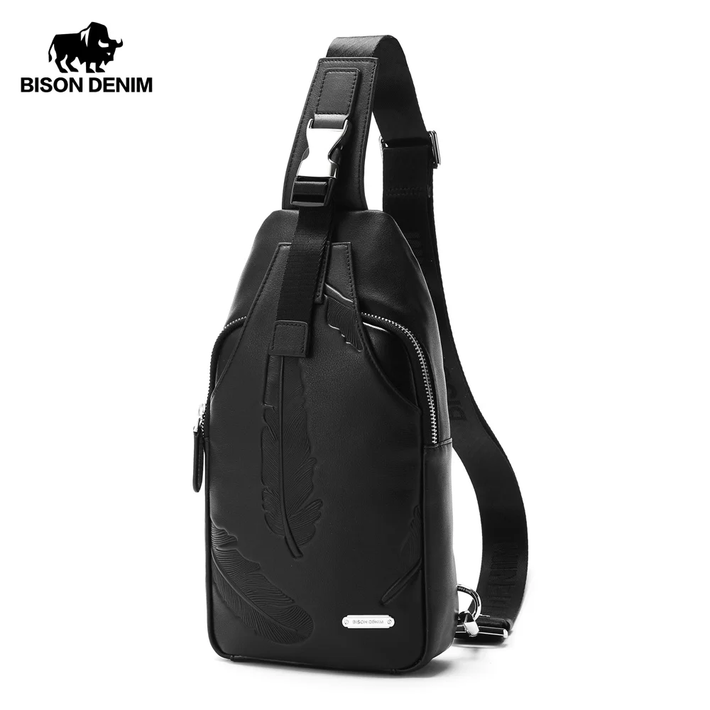 

BISON DENIM Crossbody Bags Men Genuine Leather Casual Messenger Bag Small Brand Design Male Shoulder Bag Chest Waist Pack N2712