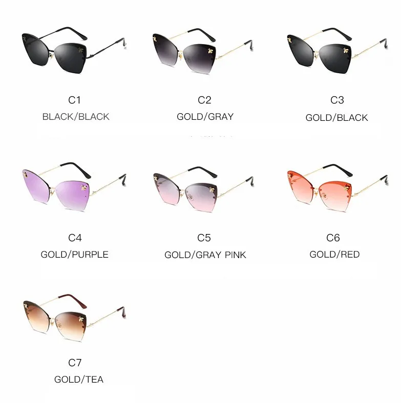 Сексуальные женские солнцезащитные очки "кошачий глаз", модные, Золотая Пчела,, роскошные оттенки, UV400, CCSPACE, винтажные, брендовые, дизайнерские очки, Oculos 47756