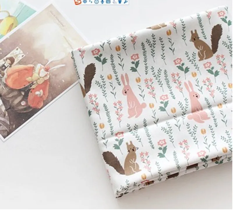 Половина ярда импорт простой хлопок ткань с кроликом цветочный принт ручной работы DIY мешок одежды платье детская одежда хлопок A854