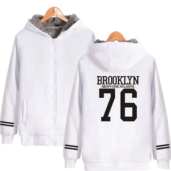 

BROOKLYN 76 Hoodie Winter Fashion Hip Hop Men Women Zipper Hoodies Jackets Casual Long Sleeve Thicker Hooded Sweatshirts Top 4XL