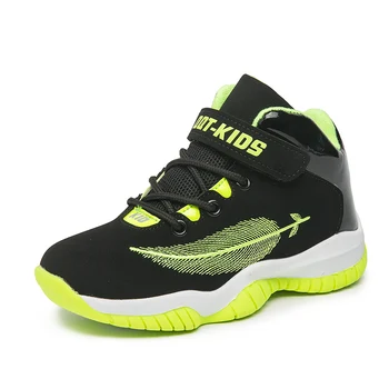 

2018 New Style Unique Leaf Embroidery Kids Basketball Shoes for Boys Girls Outdoor Sneakers PU Leather Children's Sport Shoes