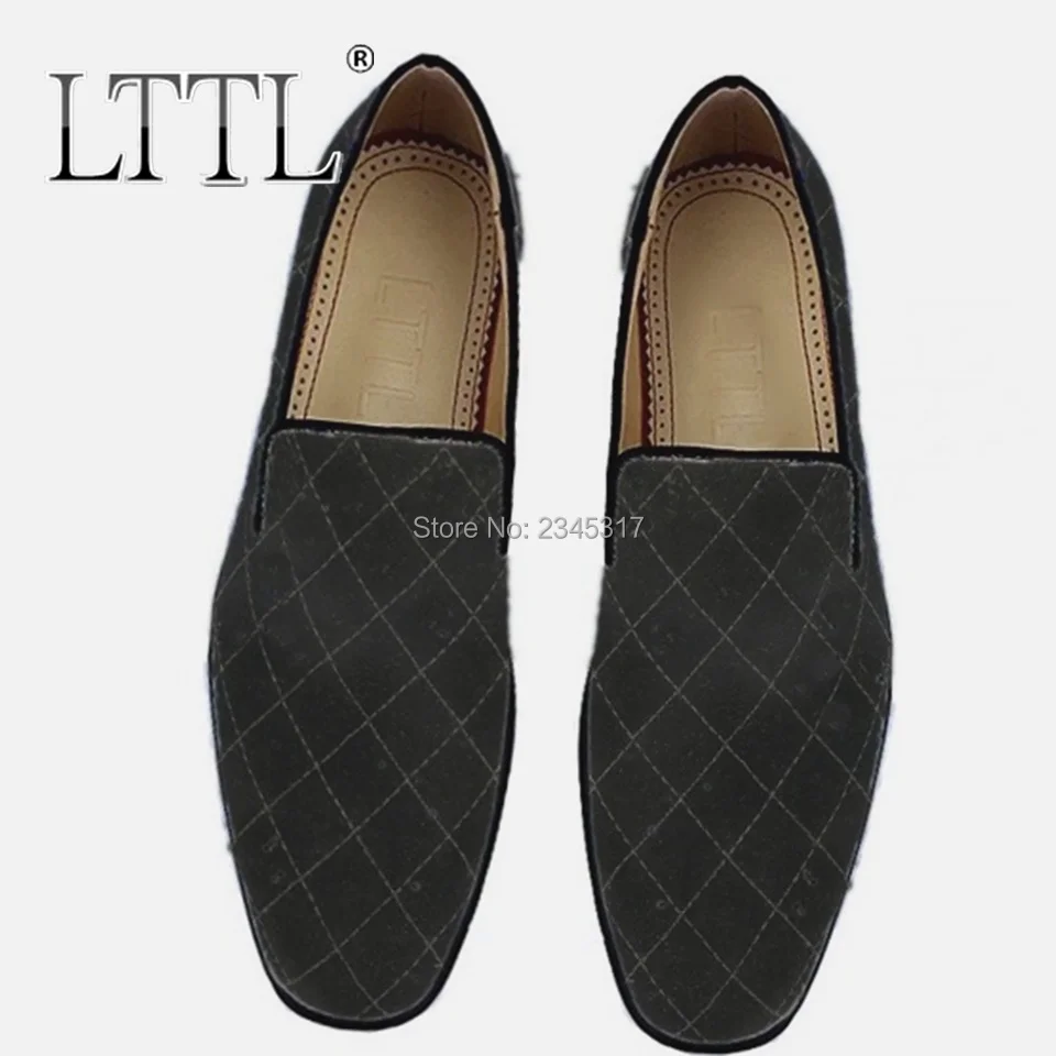 

Black Men Velvet Shoes New Handmade Plaid Men's Smoking Shoes Luxury Slip On Casual Shoes Men Party And Prom Shoes