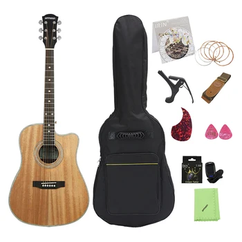 

ammoon 41" Acoustic Guitar 6-String Cutaway Folk Guitar Rosewood Fingerboard with Bag Capo Tuner Strings Guitar Strap Pickguard