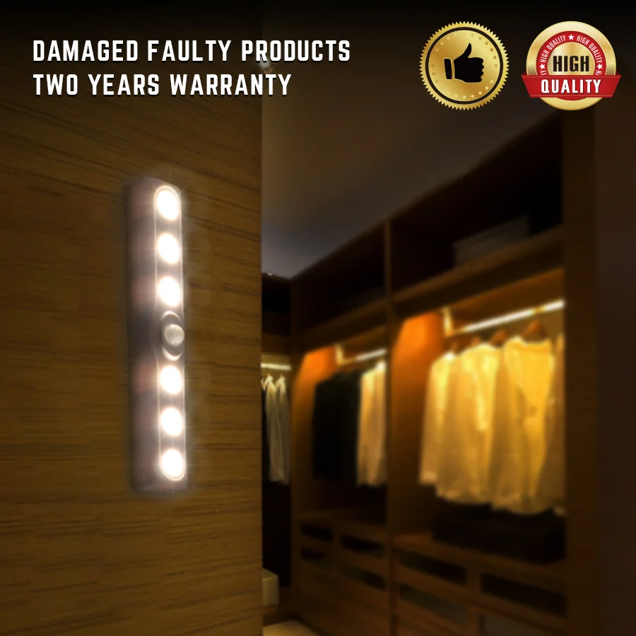 

LED Under Cabinet Light PIR Motion Body Sensor Camping Lamp AAA*3 Battery DC4.5V Wardrobe Cupboard Closet Kitchen Night Light