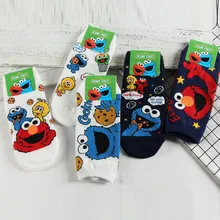 Футболка с рисунками из мультфильма «Улица Сезам» принт Носки Элмо куки с мультфильма Монстр одежда для сна с милыми и забавными женские весенние, летние носки удобная обувь из дышащего хлопка короткие носки