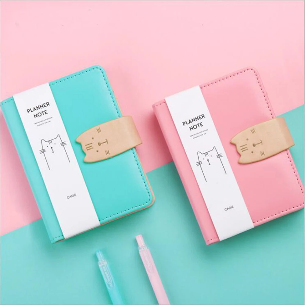 

Cute Cat Faux Leather Spiral Planner Macaroon Color Binder Notebook Office School Supplies Hardcover Organizer Girly Gift