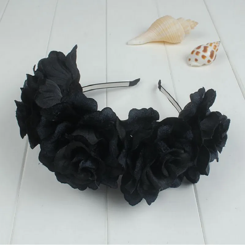 head scarves for women Purple Black Pink Fake Silk Flower Rose Hair Accessories Artificial flowers Hair Bands Beach Wedding Bridal Floral Hair Clip elastic headbands for women Hair Accessories