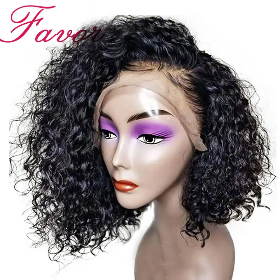 

13x6 Curly Lace Front Human Hair Wigs For Women Short Bob Lace Wig For Black Women Remy Brazilian Plucked With Baby Hair Favor