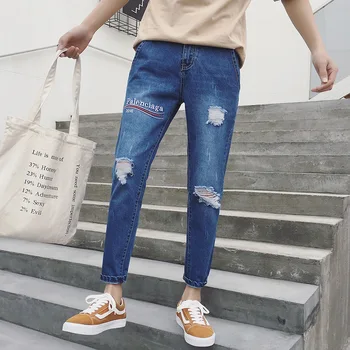 

Hole Summer Mens Jeans Brand Black Slim Fit Denim Jeans Ripped Ankle-length pant Jeans Homme Plus Size