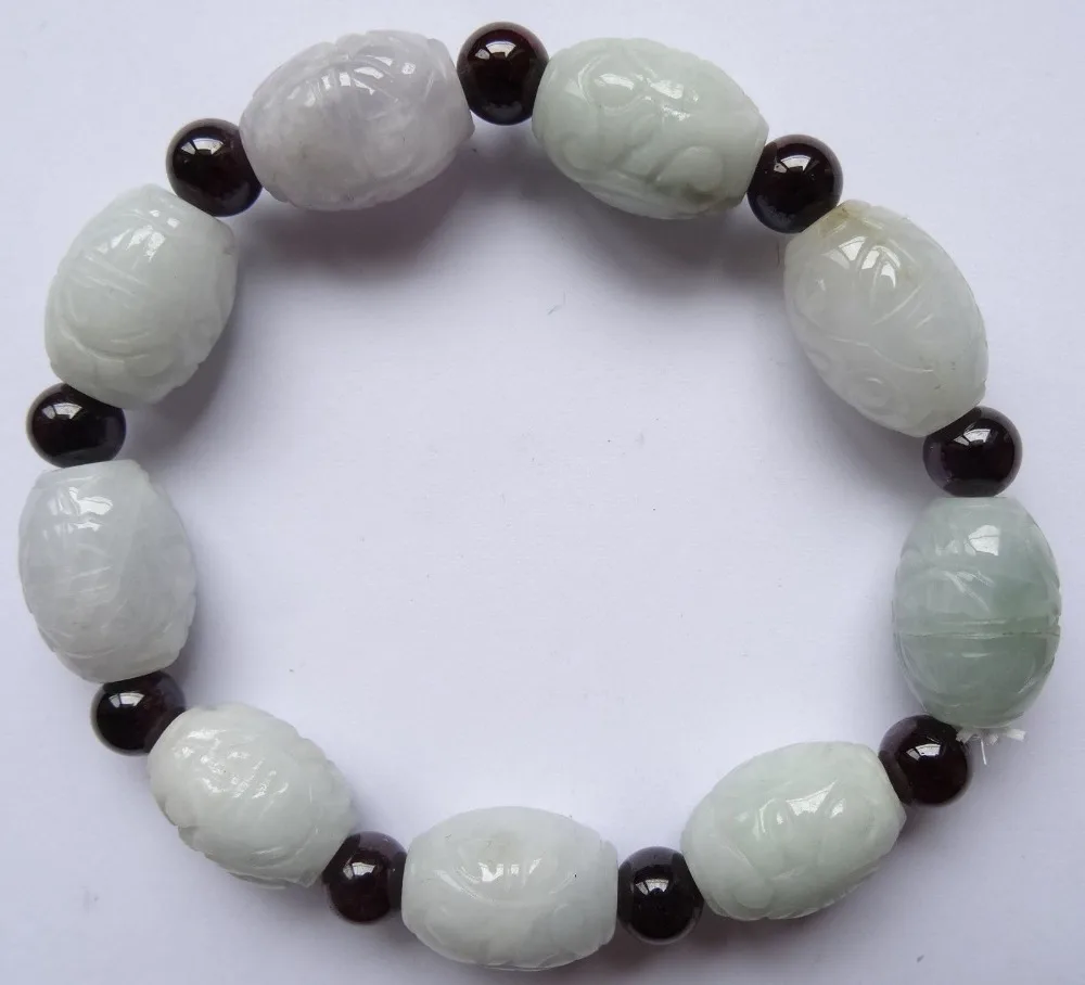 

shitou 00602 100% Pure White Natural FeiCui Jade Agate Mixed Handmade Pearls Jewels Bracelet