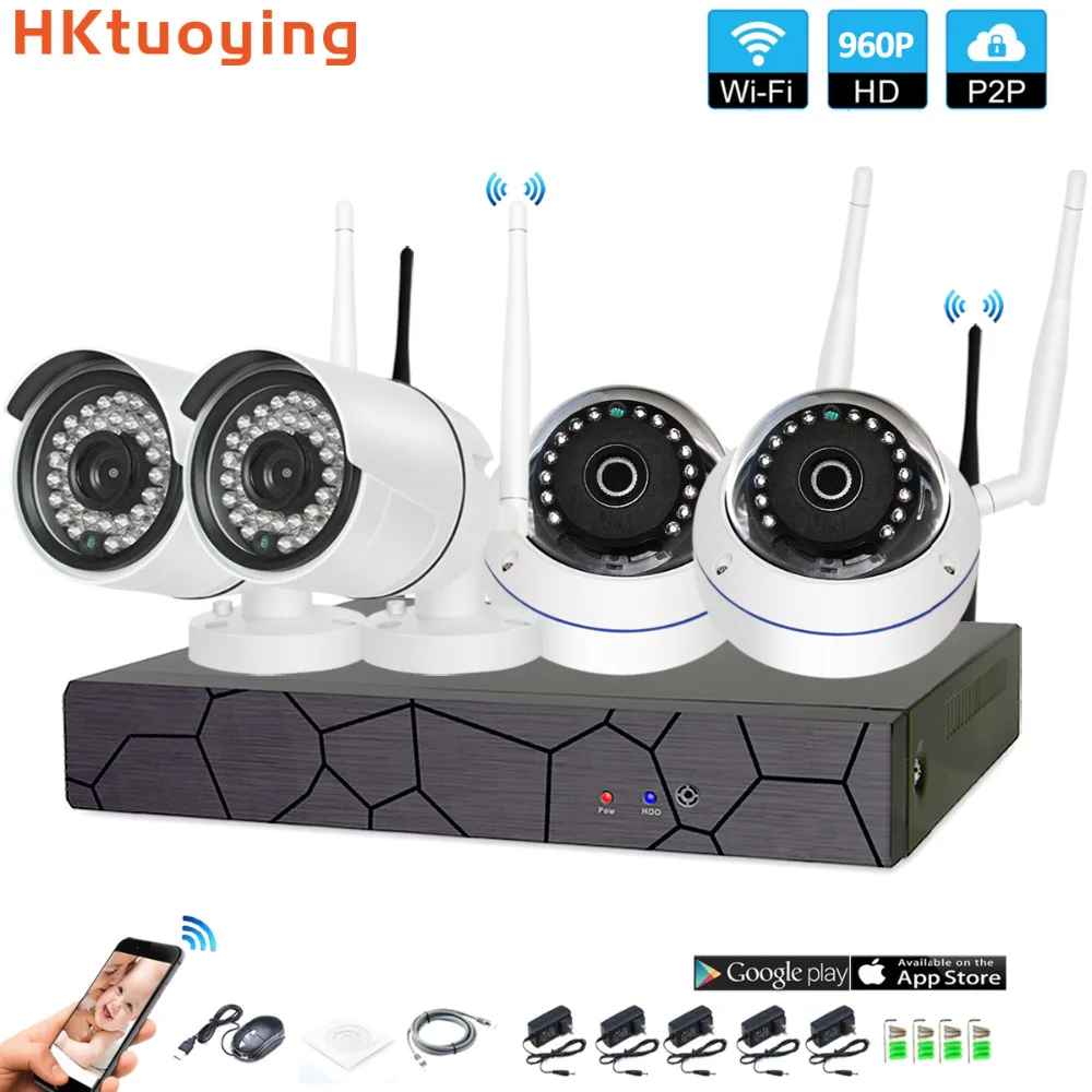 

4CH CCTV System Wireless 960P NVR 4PCS 1.3MP IR Outdoor indoor P2P Wifi IP CCTV Security Camera System Surveillance Kit