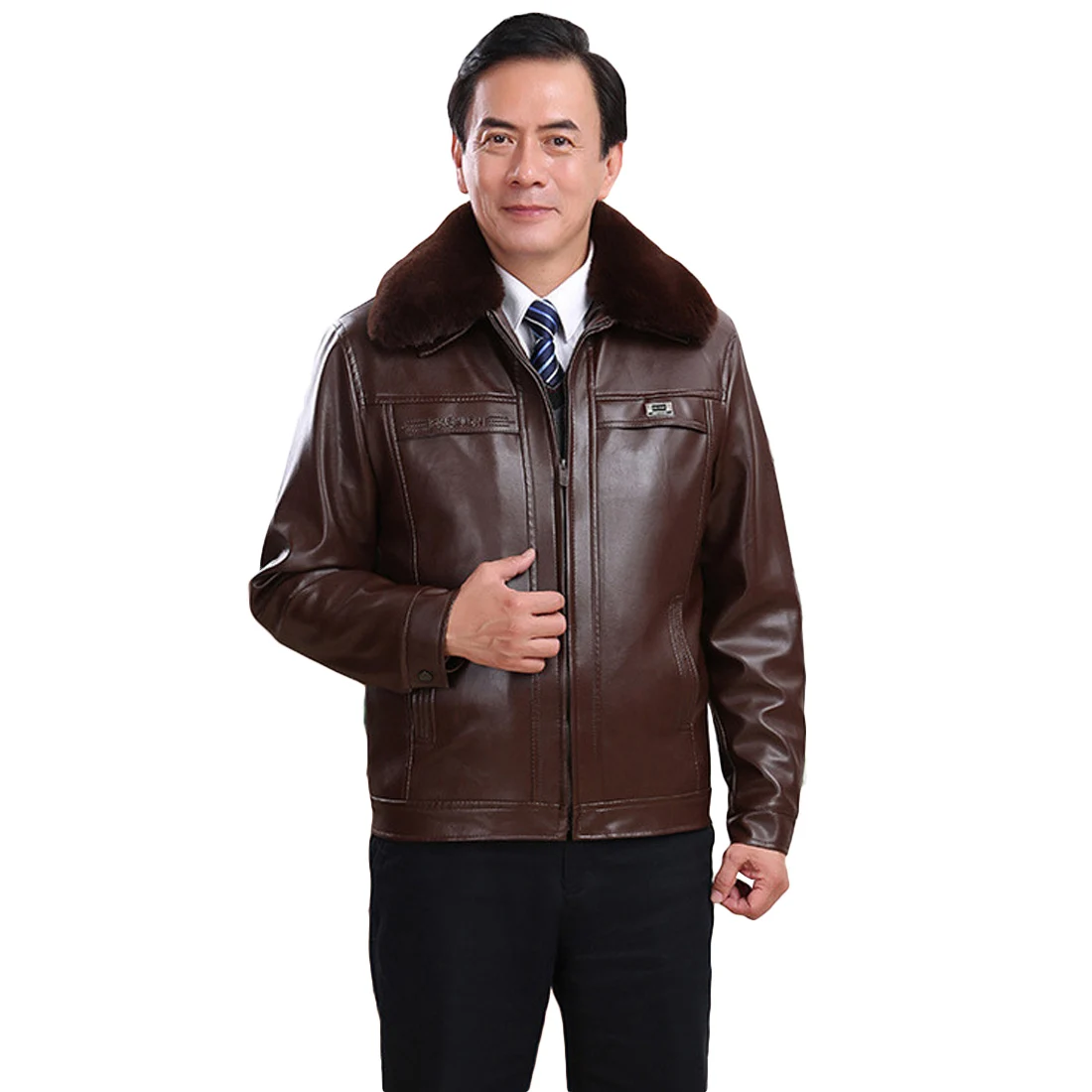 Men's PU Leather Jacket Coat Blazer Slim Fit Business Outwear Autumn