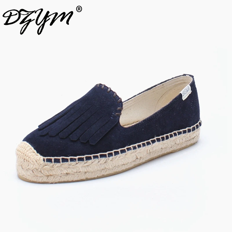 Женские холщовые Эспадрильи с бахромой на плоской платформе|tassel loafers|canvas