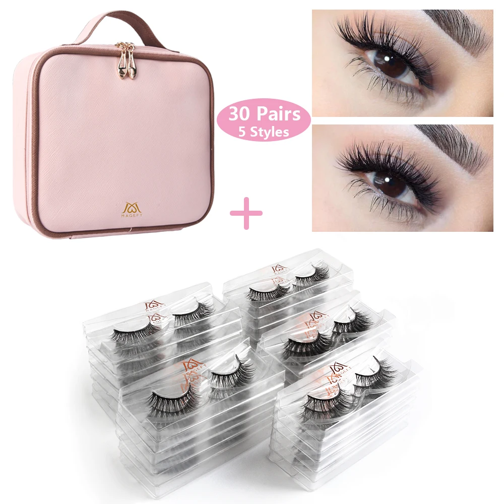 

30 pairs/lot Mink Eyelashes Pack Mink 3D Lashes Natural Eye Eyelash Extension with Pink Makeup Bag Beauty Tool Kit