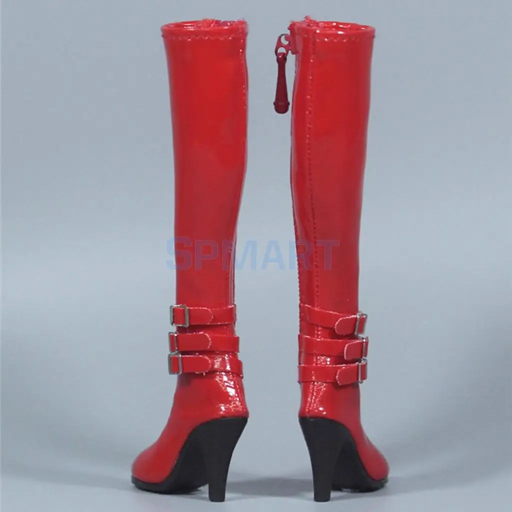 1/6 Scale Women`s Zip Up High Heeled Long Boots Shoes for 12`` Hot Toys Sideshow Female Action Figure Accessories