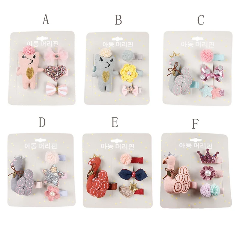 

NEW Baby girl headdress accessories 4PCS children's bow hairpin combination set birthday Cartoon gift girl hairpin