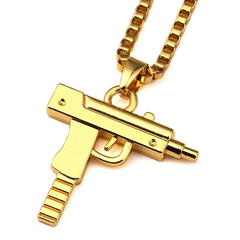 

LINSOIR 2017 Golden Plated Pistol Gun SUPREME Necklace for Men Hip Hop Dance Charm Long Chain Maxi Necklace Men Jewelry Collier