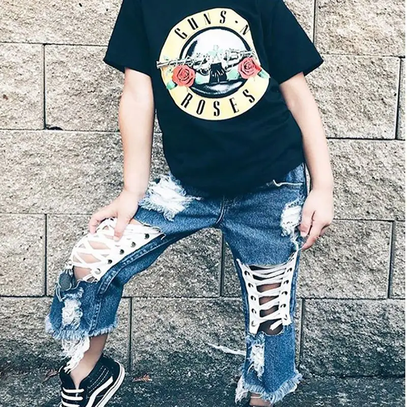 2018 Baby Girl Boy Clothes Summer Explosion Girls Bandages Hollow Trouser Girl Jeans Pant Q1