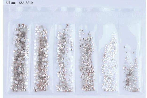 Clear Стеклянные стразы для нейл-арта, 1440 шт, SS3-SS10 для украшения ногтей, кристалл страз, амулеты, смесь стразов - Цвет: Clear