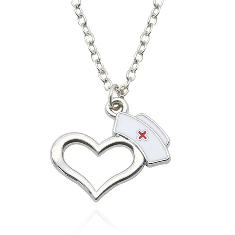 

New 1Pcs Heart Pendants&Necklaces For Women Charm Pendants Stainless Steel Chains Nurse hat Choker Necklaces For Women Gifts