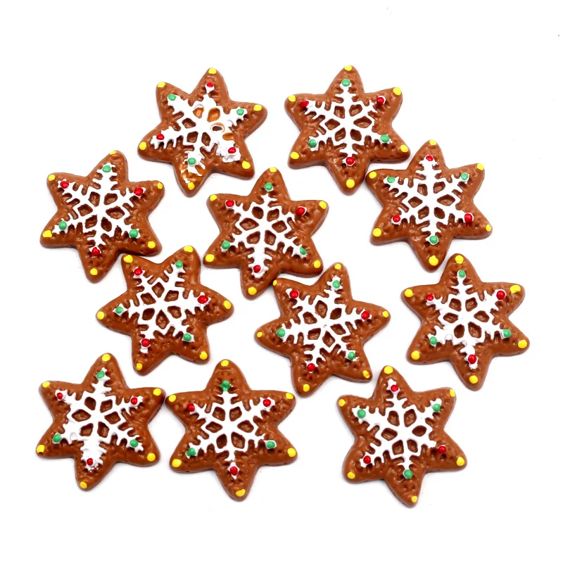 20Pcs Resin Decoration Crafts Christmas Gingerbread Snowflake Beads Flatback Cabochon Scrapbook DIY Embellishments Accessories