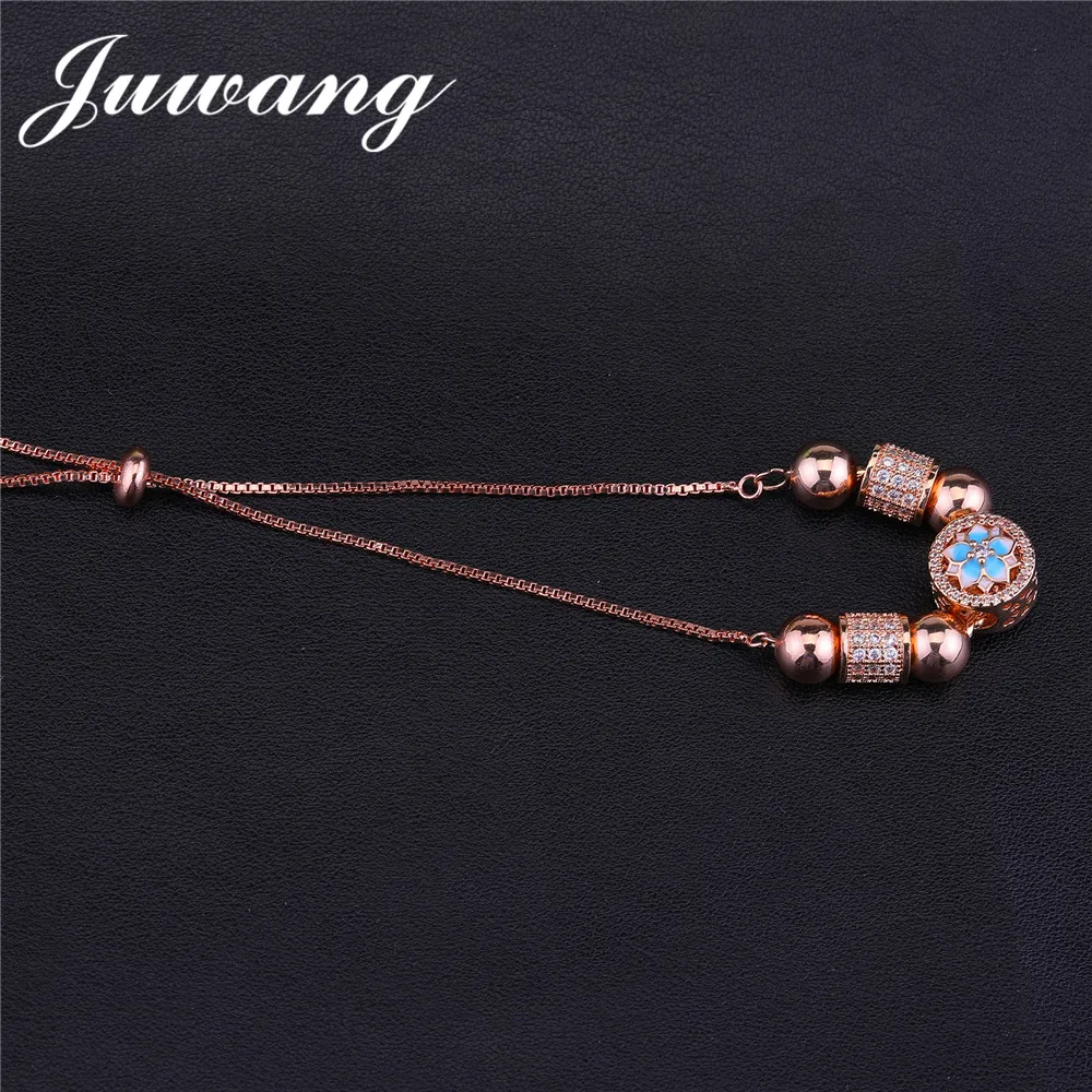 JUWANG 2018 New Flower Beads Charm Bracelets & Bangles for Woman Girl Rose Gold Color Cubic Zircons Bracelets Fashion Jewelry Fashion Jewelry