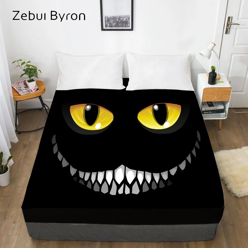 3D простыня с эластичным, простыня на заказ/королева/король, Хэллоуин светящиеся глаза улыбка матрас крышка 150/180/200/160x200