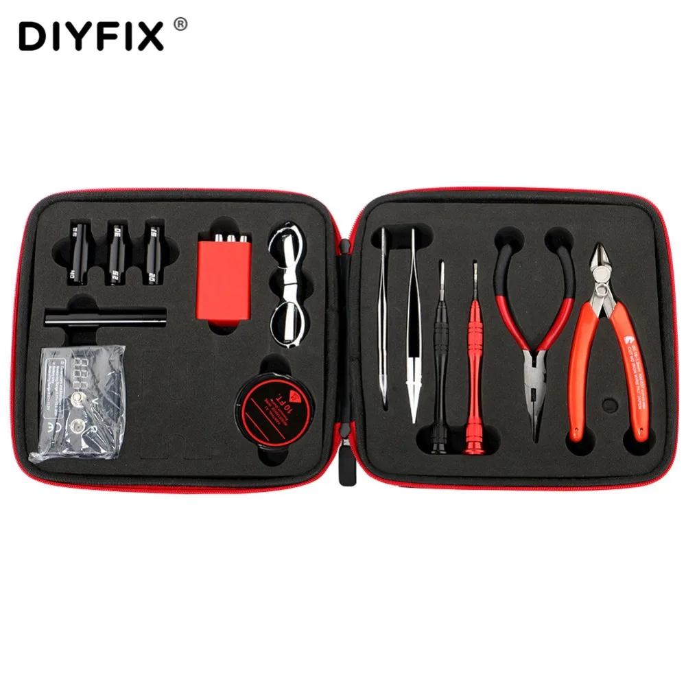 

DIYFIX Vape DIY Tool Set Bag Ceramic Tweezers Pliers Heat Wire Pliers Ohm Tester for Electronic Cigarette RBA RDA Atomizer Tank