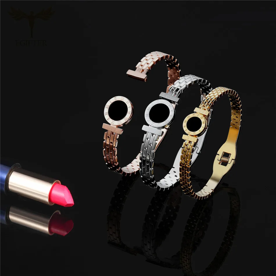 

FGifter Roman Numeral Stainless Steel Bracelets Bangles 3 Color Cuff Bracelet For Women Jewelry Gift For Girls