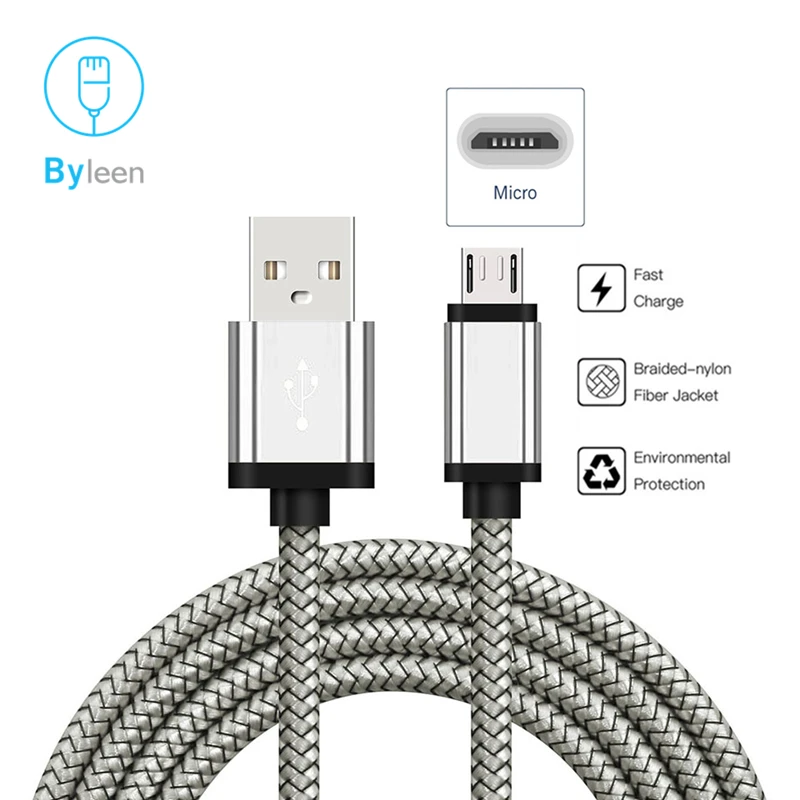 Byleen Micro USB зарядное устройство V8 Быстрый зарядный кабель 0,25 м короткий 1 м 2 м длинный автомобильный заряд для samsung Galaxy S7 S6 S5 S4 S3 PS4 Kindle - Тип штекера: Silver