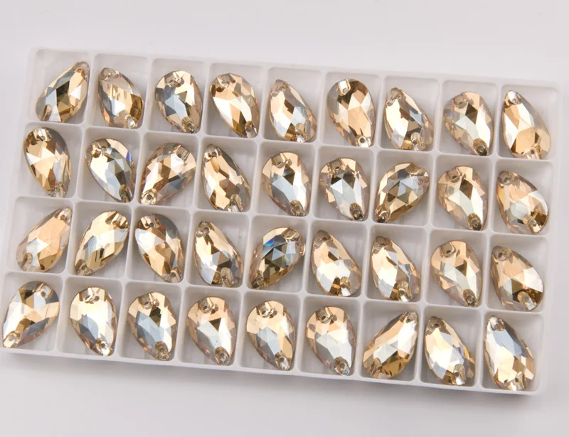YANRUO 3230 Drop Golden Shadow Sewing Rhinestones Glass Crystal Flatback Sew On Stones Gold Rhinestones