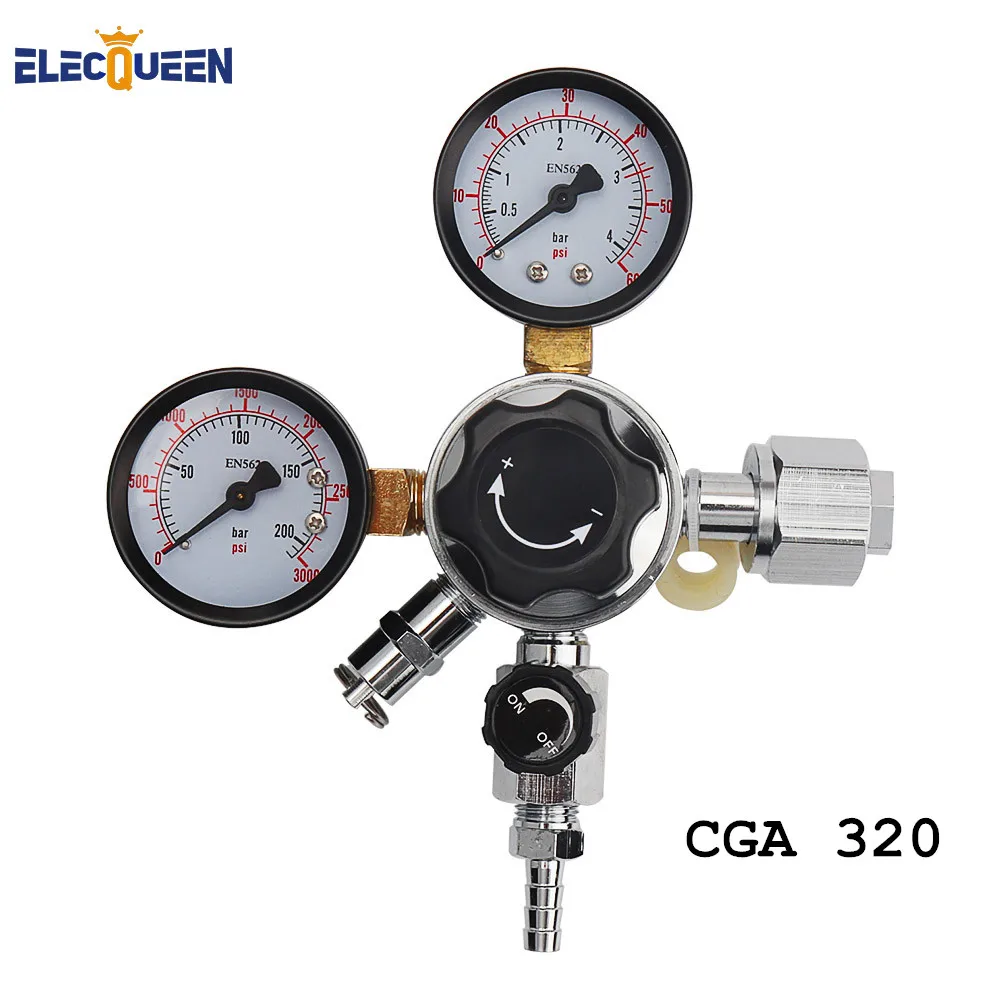 

CGA320 Dual Gauge CO2 Gas Regulator for Homebrew Soda Draft Beer Kegging Set, with 5/16'' Barbed Shuttoff Valve ,Gas 0-3000PSI
