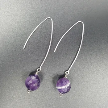 

Lii Ji Natural Amethyst beads 925 Sterling Silver Drop Long Earrings