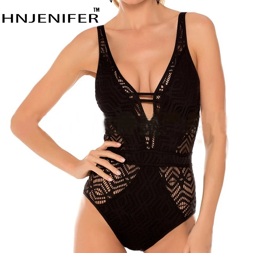 

sexy cheap brand vintage solid lace solid black white backless deep v girl one piece wire free cute women swimwear new swimsuit