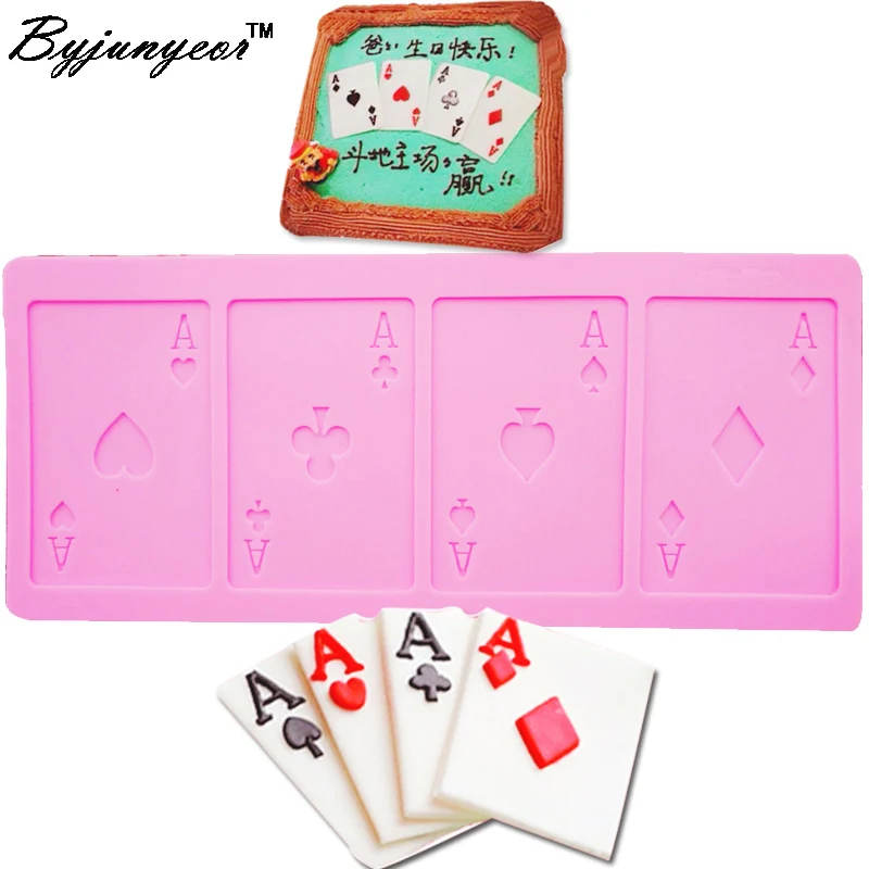 

Byjunyeor M144 Poker Cards Design Fondant Cake Mold Silicone Mold Chocolate Mould Kitchen Baking Tool Bakeware Cake Decoration
