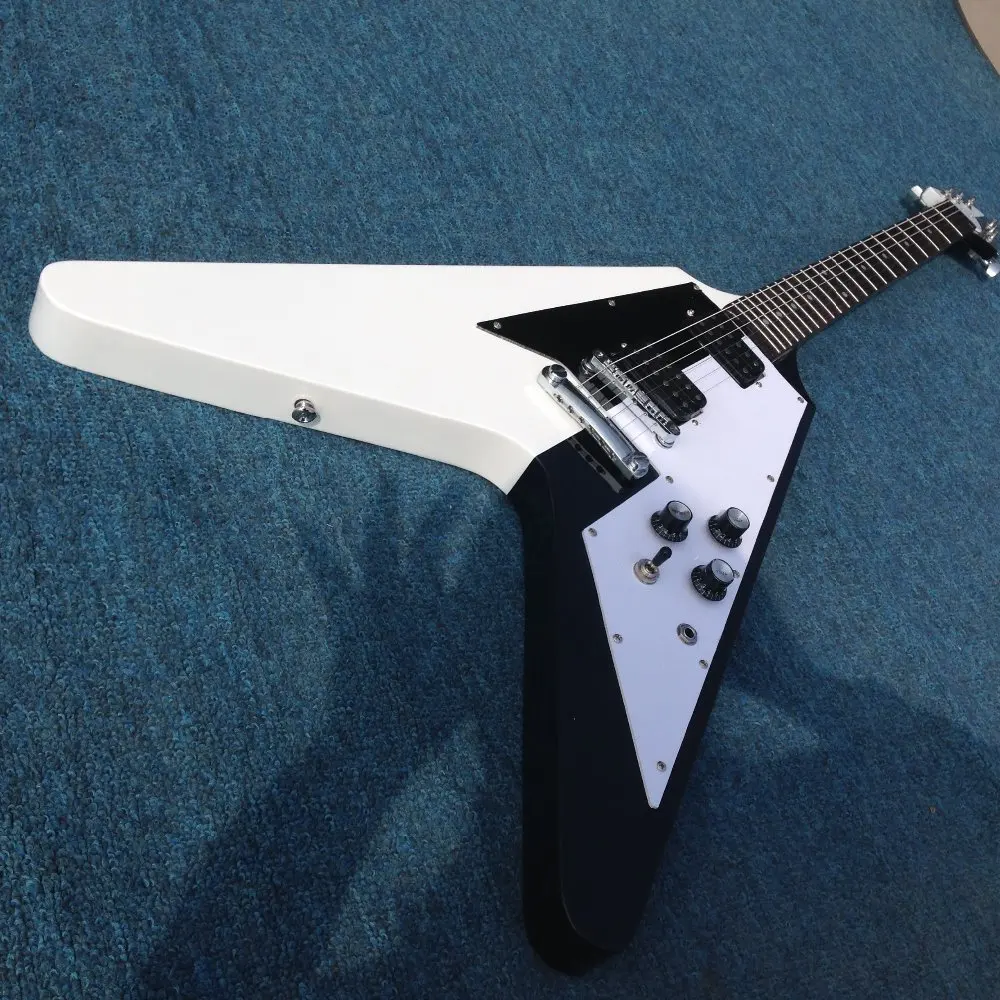 

New style black white painting flying v electric guitar